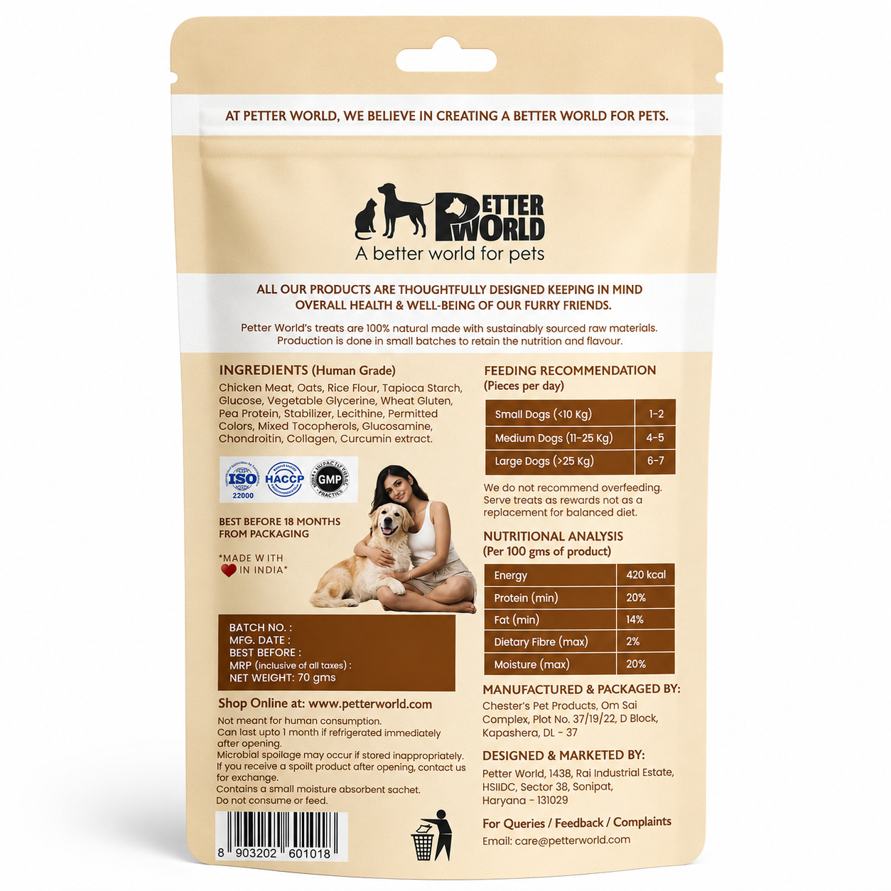 Petter World Hip & Joint Sticks for Dogs with Glucosamine & Collagen | Joint Support Dog Treats | 70g