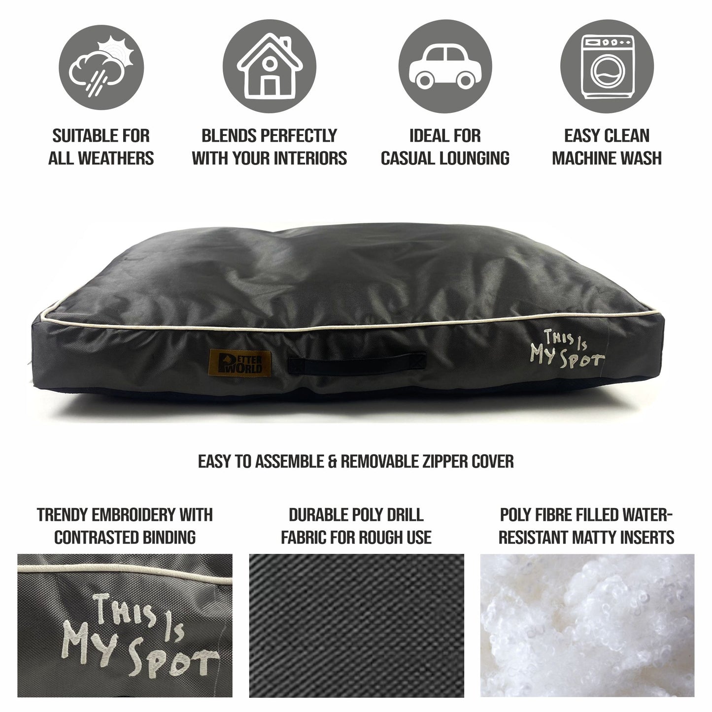 Waterproof & Chewproof Dog Mattress for Small to Extra Large Breeds -  Steel Gray
