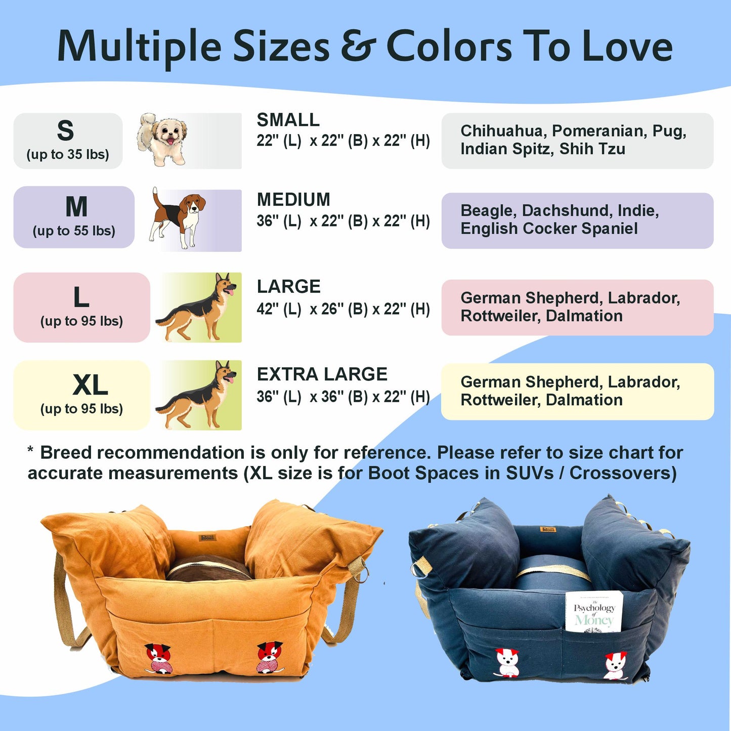 Dog Car Travel Bed with Safety Leash – Washable, Secure & Comfortable (3 Sizes Available)