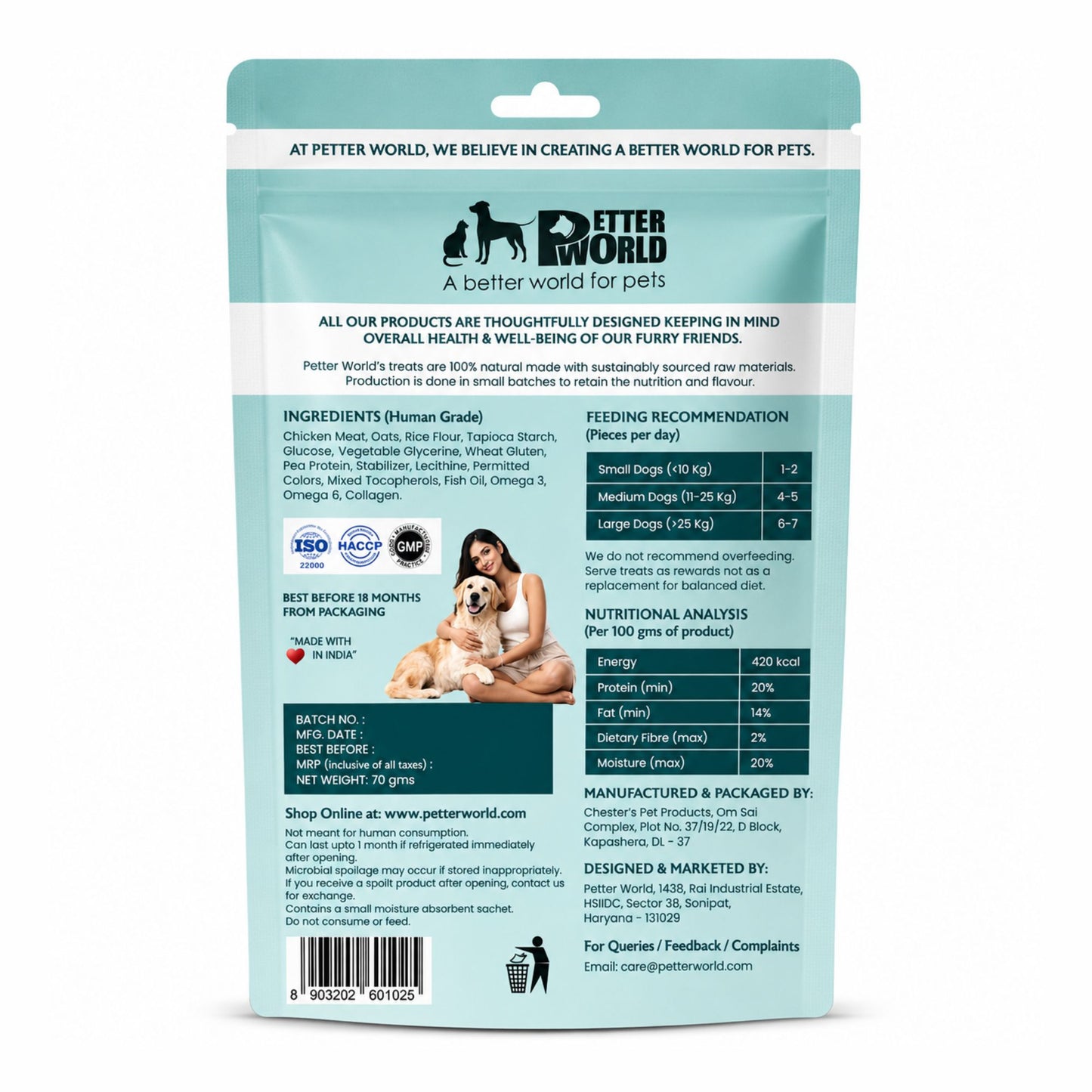 Petter World Skin & Coat Sticks for Dogs with Omega 3 & 6 | Fish Oil Functional Treats | 70g