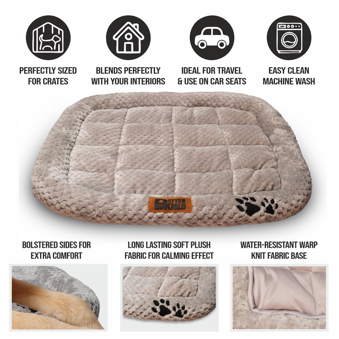 All Weather Ultra Soft Dog Mat with Padded Perimeters for Head & Jaw Support, Meteorite