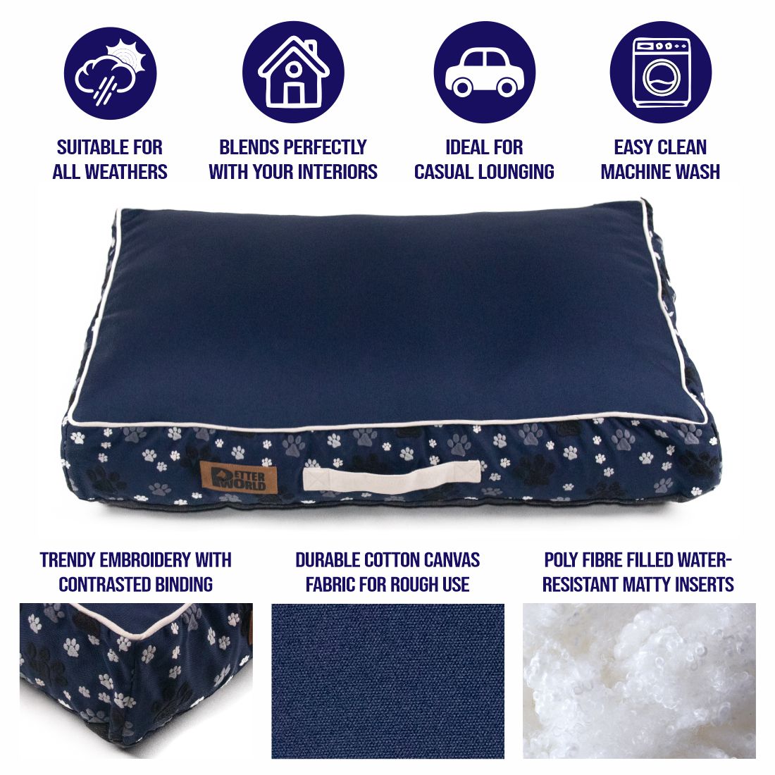 Waterproof & Chewproof Dog Mattress for Small to Extra Large Breeds -  Ensign Blue