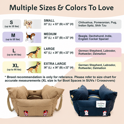Dog Car Travel Bed with Safety Leash – Washable, Secure & Comfortable (4 Sizes)