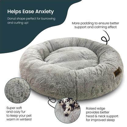 Anxiety-Relieving Donut Bed for Cats & Dogs with Free Reversible Blanket