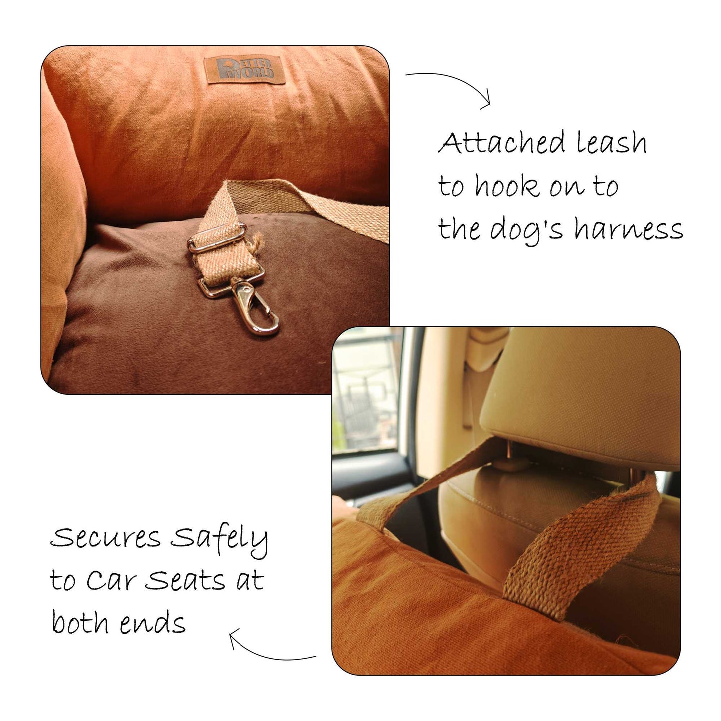 Dog Car Travel Bed with Safety Leash – Washable, Secure & Comfortable (3 Sizes Available)