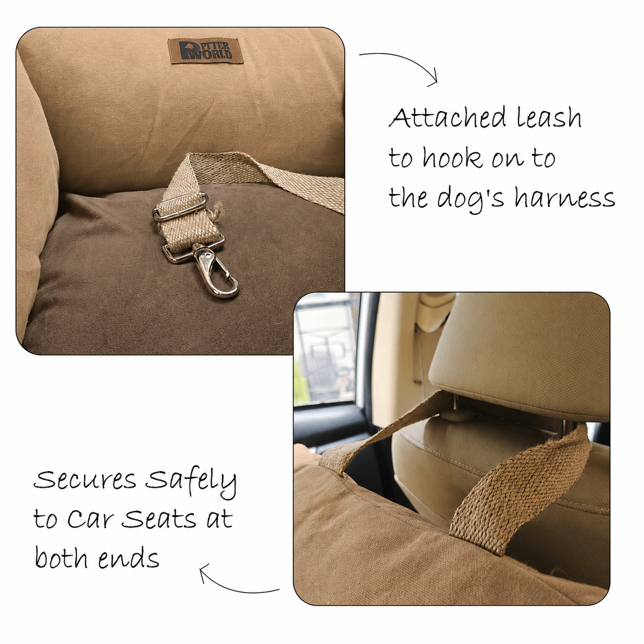 Dog Car Travel Bed with Safety Leash – Washable, Secure & Comfortable (4 Sizes)