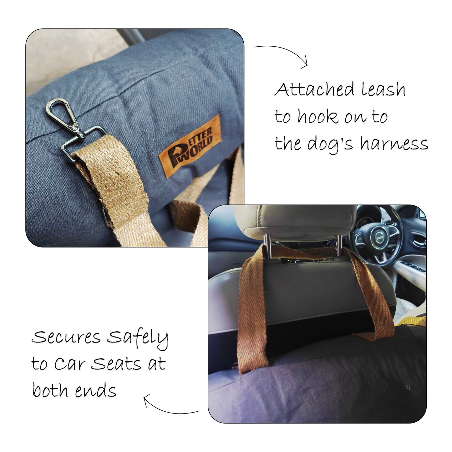 Dog Car Travel Bed with Safety Leash – Washable, Secure & Comfortable (3 Sizes Available)
