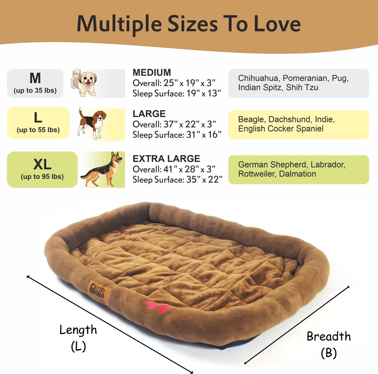 All Weather Ultra Soft Dog Mat with Padded Perimeters for Head & Jaw Support, Mocha Brown