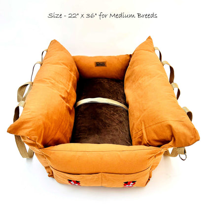 Dog Car Travel Bed with Safety Leash – Washable, Secure & Comfortable (3 Sizes Available)