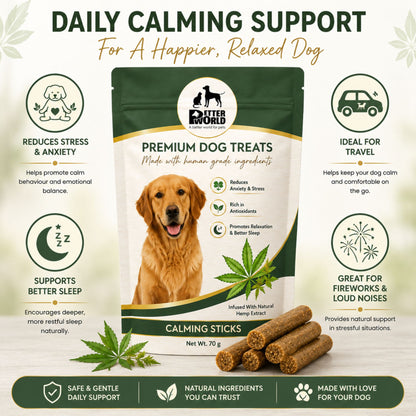 Petter World Calming Sticks for Dogs with Hemp Oil | Anti Anxiety Functional Dog Treats | 70g