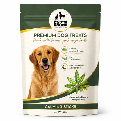 Petter World Calming Sticks for Dogs with Hemp Oil | Anti Anxiety Functional Dog Treats | 70g