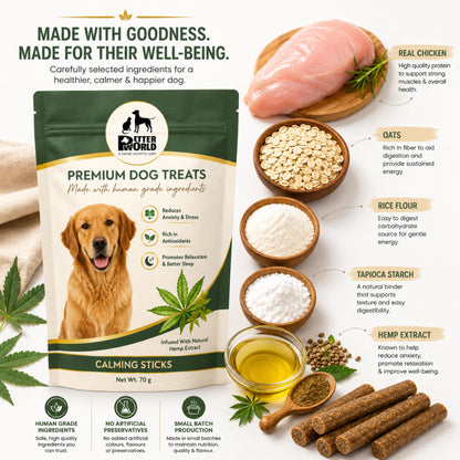 Petter World Calming Sticks for Dogs with Hemp Oil | Anti Anxiety Functional Dog Treats | 70g
