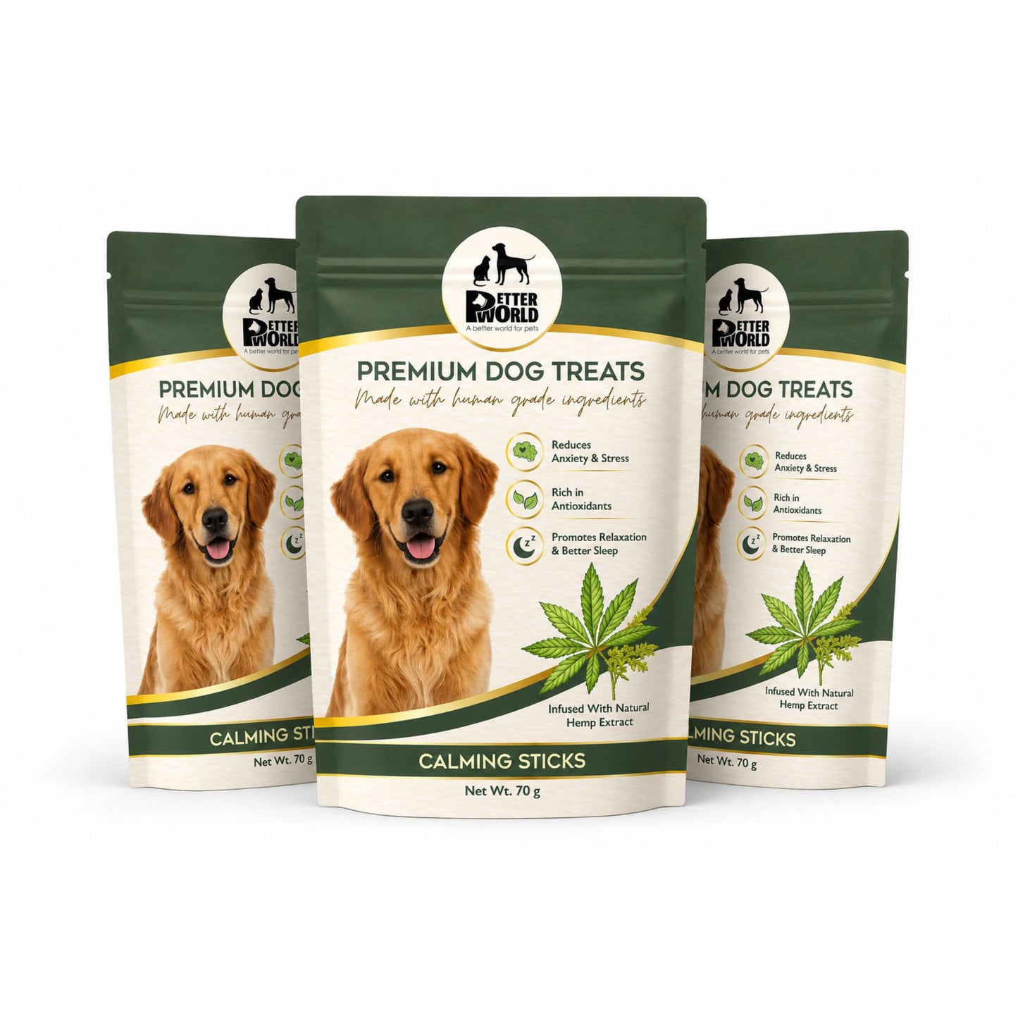 Petter World Calming Sticks for Dogs with Hemp Oil | Anti Anxiety Functional Dog Treats | 70g
