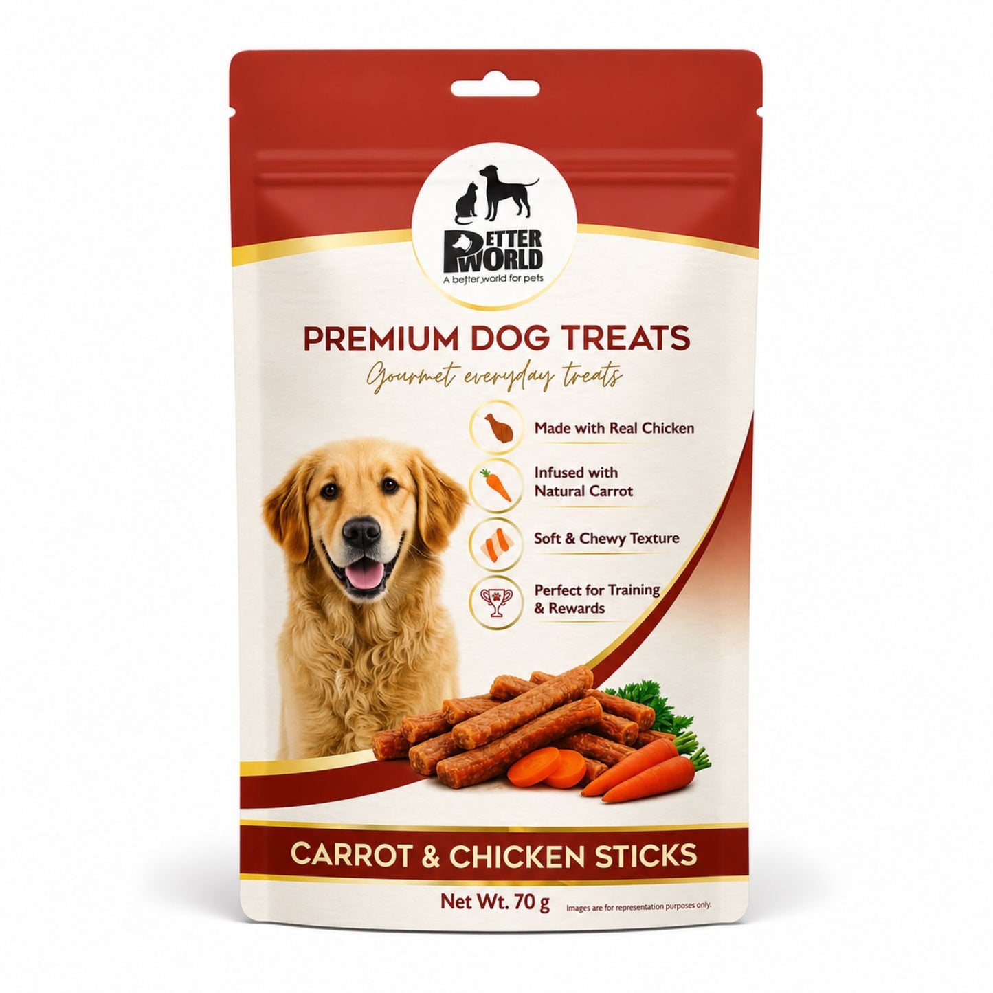 Petter World Carrot & Chicken Sticks for Dogs | Soft Gourmet Chicken Dog Treats | 70g