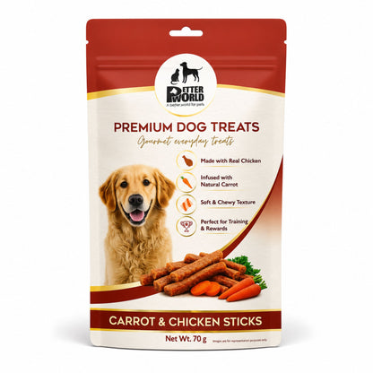 Petter World Carrot & Chicken Sticks for Dogs | Soft Gourmet Chicken Dog Treats | 70g