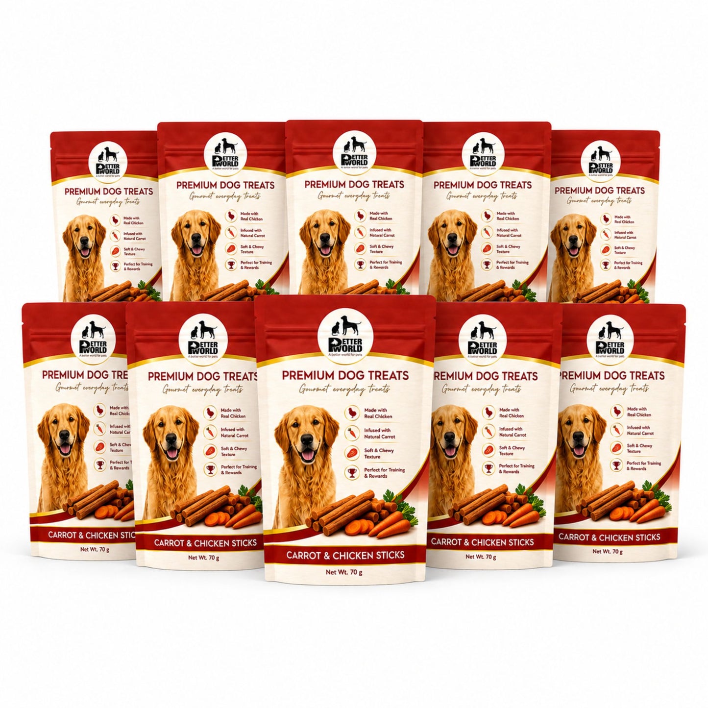 Petter World Carrot & Chicken Sticks for Dogs | Soft Gourmet Chicken Dog Treats | 70g