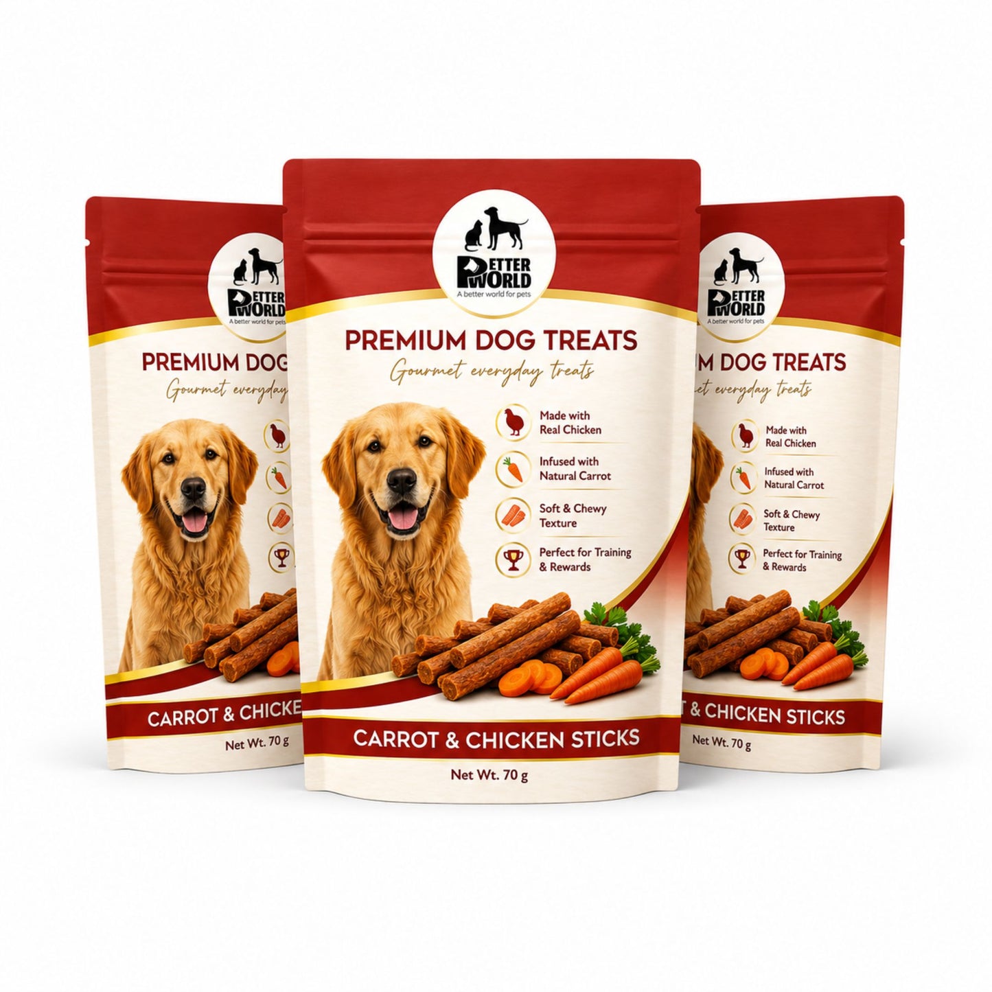 Petter World Carrot & Chicken Sticks for Dogs | Soft Gourmet Chicken Dog Treats | 70g