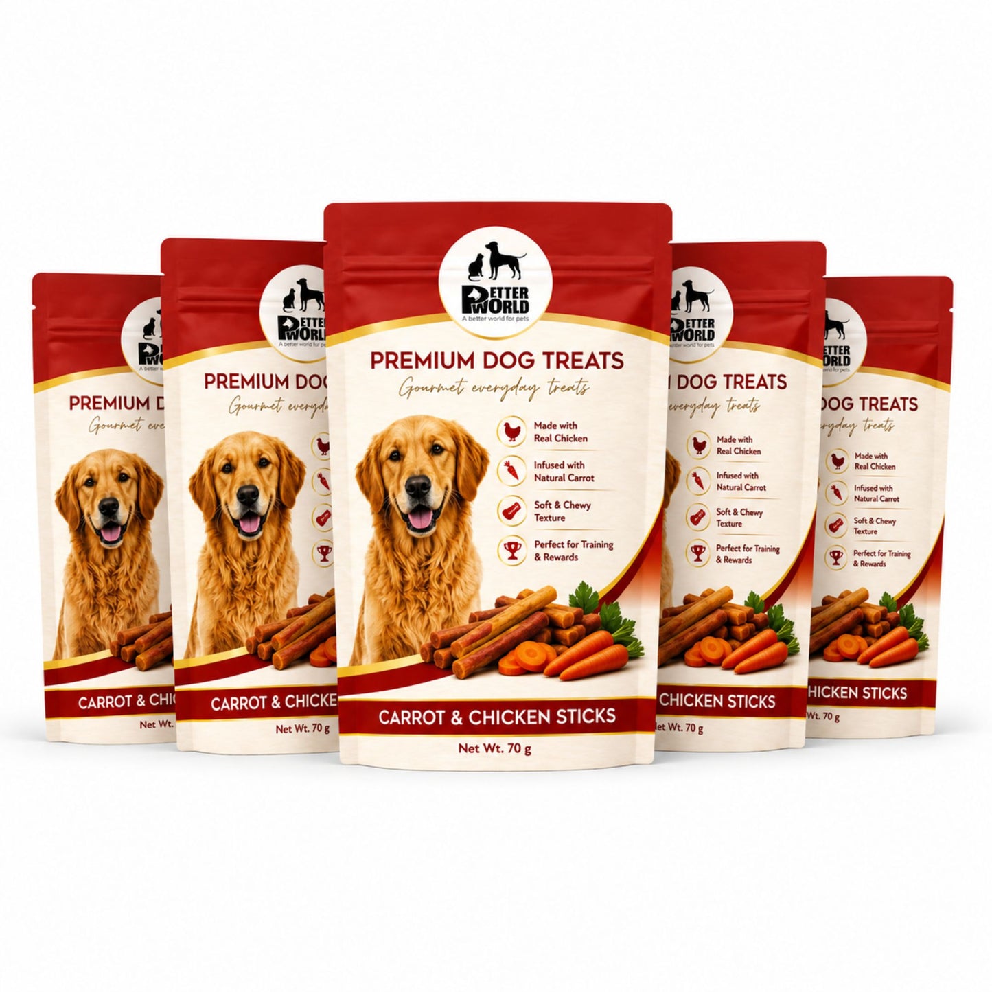 Petter World Carrot & Chicken Sticks for Dogs | Soft Gourmet Chicken Dog Treats | 70g