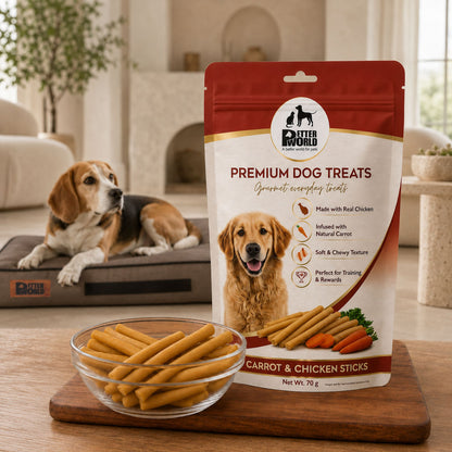 Petter World Carrot & Chicken Sticks for Dogs | Soft Gourmet Chicken Dog Treats | 70g