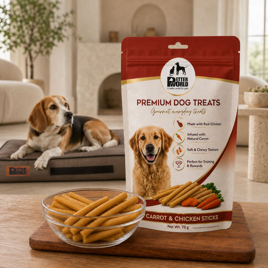 Petter World Carrot & Chicken Sticks for Dogs | Soft Gourmet Chicken Dog Treats | 70g