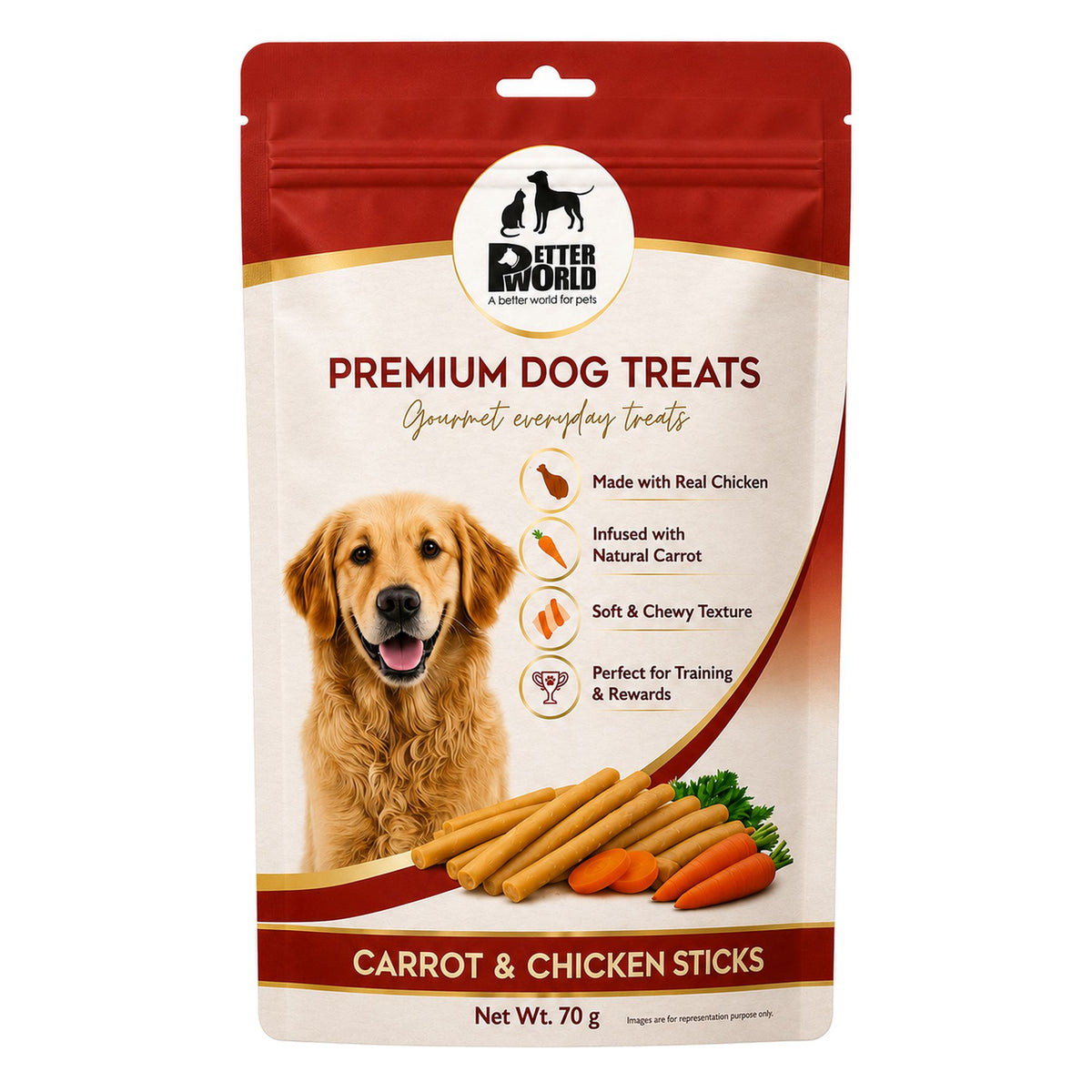 Petter World Carrot & Chicken Sticks for Dogs | Soft Gourmet Chicken Dog Treats | 70g