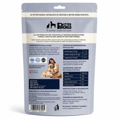 Petter World Chicken & Blueberry Jerky for Dogs | Premium Protein Dog Treats | 50g