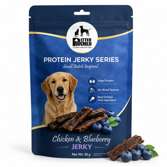 Petter World Chicken & Blueberry Jerky for Dogs | Premium Protein Dog Treats | 50g