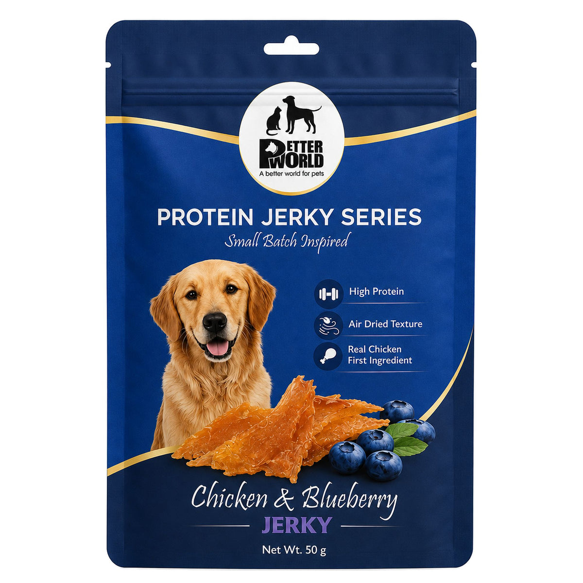 Petter World Chicken & Blueberry Jerky for Dogs | Premium Protein Dog Treats | 50g