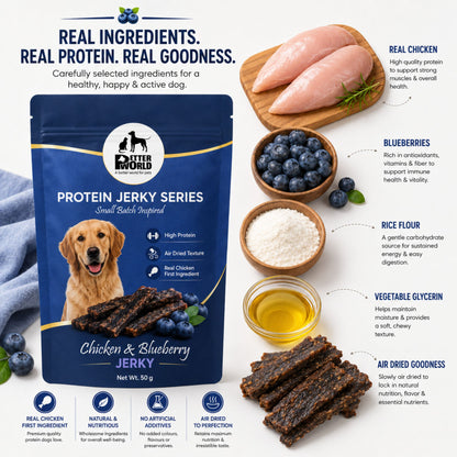 Petter World Chicken & Blueberry Jerky for Dogs | Premium Protein Dog Treats | 50g
