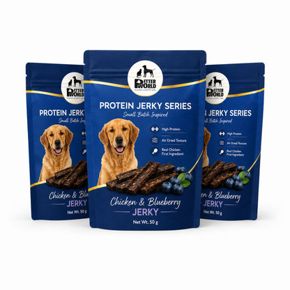 Petter World Chicken & Blueberry Jerky for Dogs | Premium Protein Dog Treats | 50g
