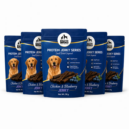 Petter World Chicken & Blueberry Jerky for Dogs | Premium Protein Dog Treats | 50g