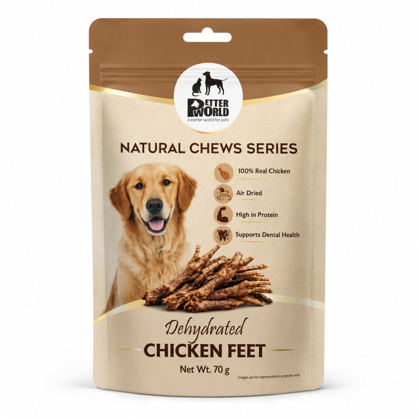 Petter World Dehydrated Chicken Feet for Dogs | Natural Crunchy Dog Chews | 70g