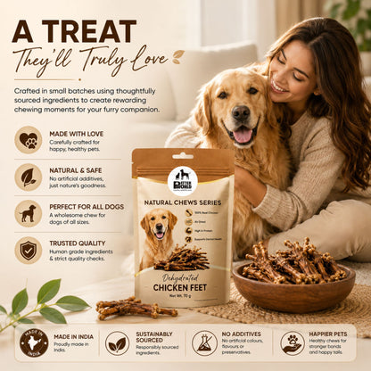 Petter World Dehydrated Chicken Feet for Dogs | Natural Crunchy Dog Chews | 70g