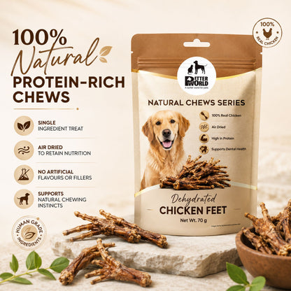 Petter World Dehydrated Chicken Feet for Dogs | Natural Crunchy Dog Chews | 70g