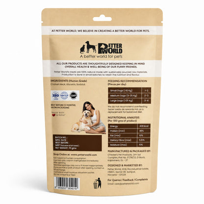 Petter World Dehydrated Chicken Neck for Dogs | Natural Chew Dog Treats | 70g