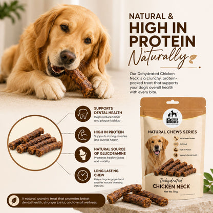 Petter World Dehydrated Chicken Neck for Dogs | Natural Chew Dog Treats | 70g