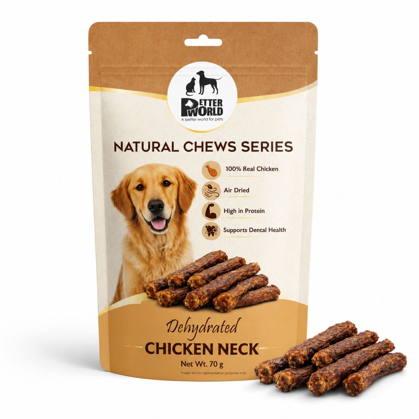 Petter World Dehydrated Chicken Neck for Dogs | Natural Chew Dog Treats | 70g