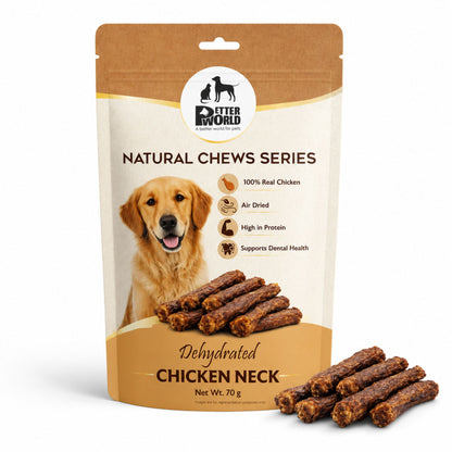 Petter World Dehydrated Chicken Neck for Dogs | Natural Chew Dog Treats | 70g