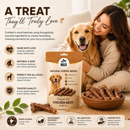 Petter World Dehydrated Chicken Neck for Dogs | Natural Chew Dog Treats | 70g