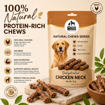 Petter World Dehydrated Chicken Neck for Dogs | Natural Chew Dog Treats | 70g