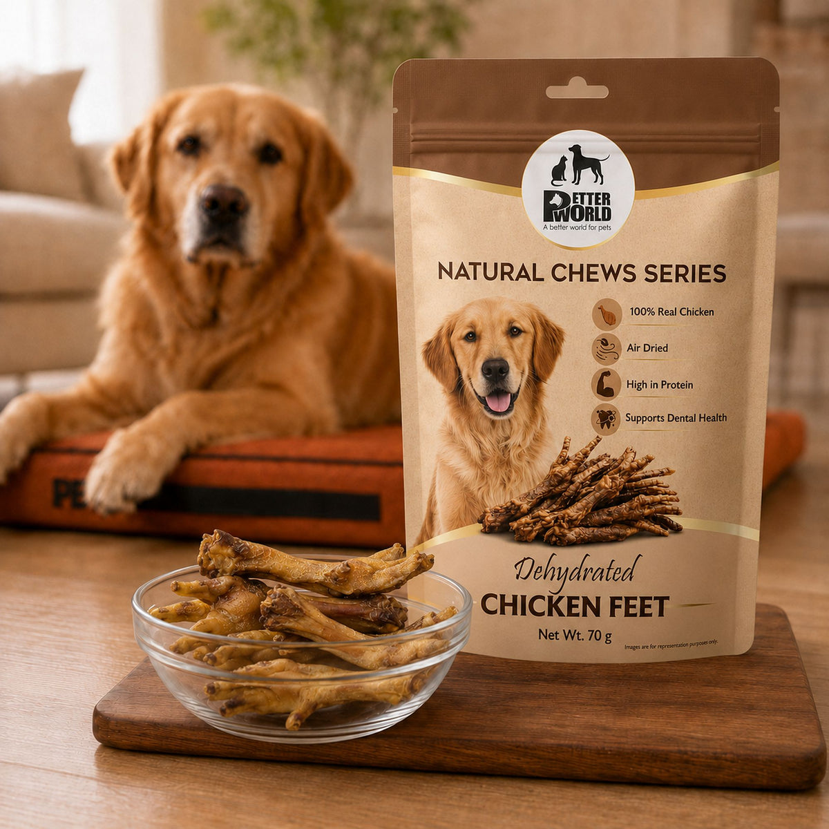 Petter World Dehydrated Chicken Feet for Dogs | Natural Crunchy Dog Chews | 70g