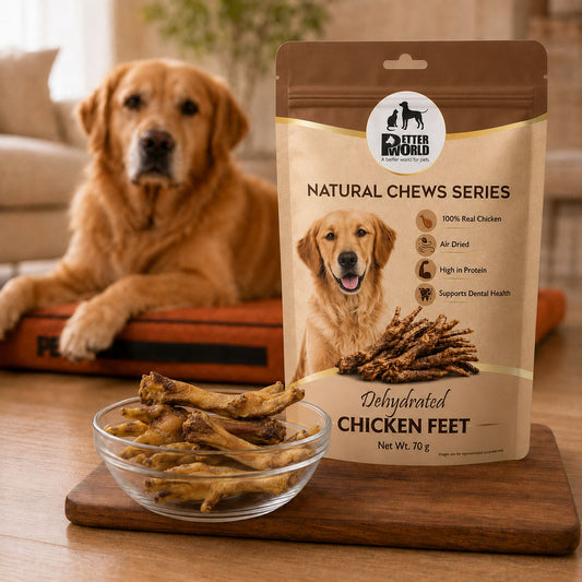 Petter World Dehydrated Chicken Feet for Dogs | Natural Crunchy Dog Chews | 70g