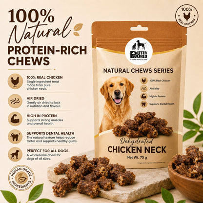 Petter World Dehydrated Chicken Neck for Dogs | Natural Chew Dog Treats | 70g