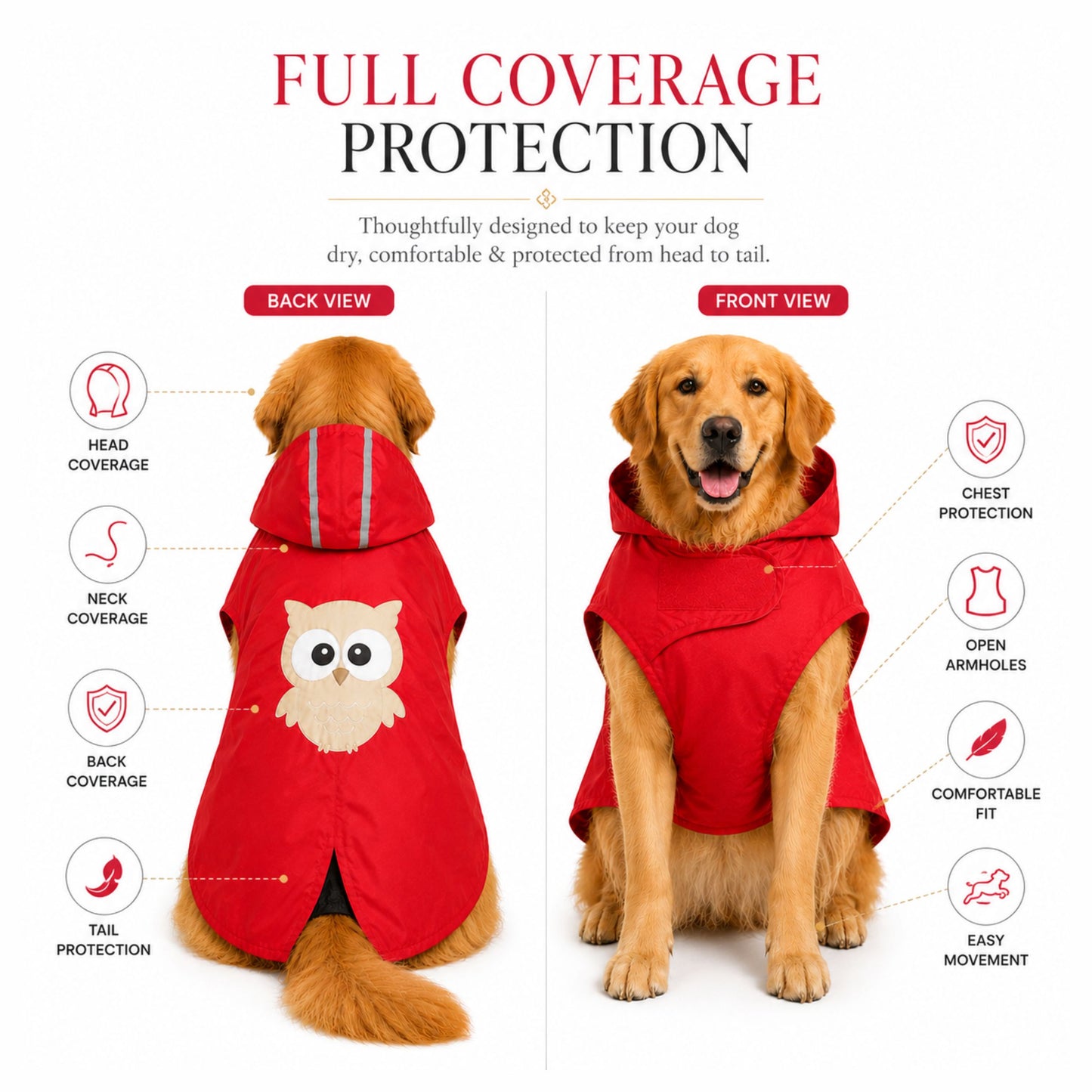 Petter World Waterproof Dog Raincoat with Removable Hood & Reflective Strips