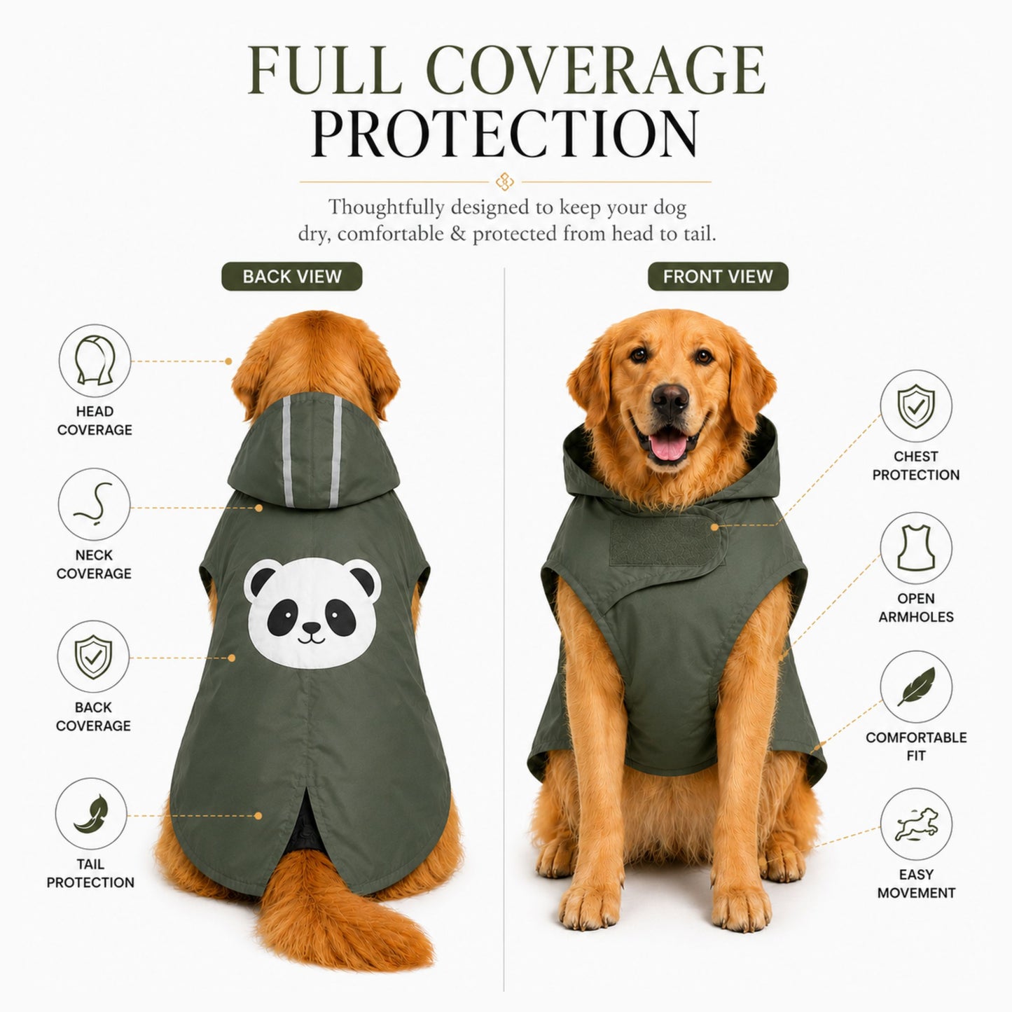 Petter World Waterproof Dog Raincoat with Removable Hood & Reflective Strips