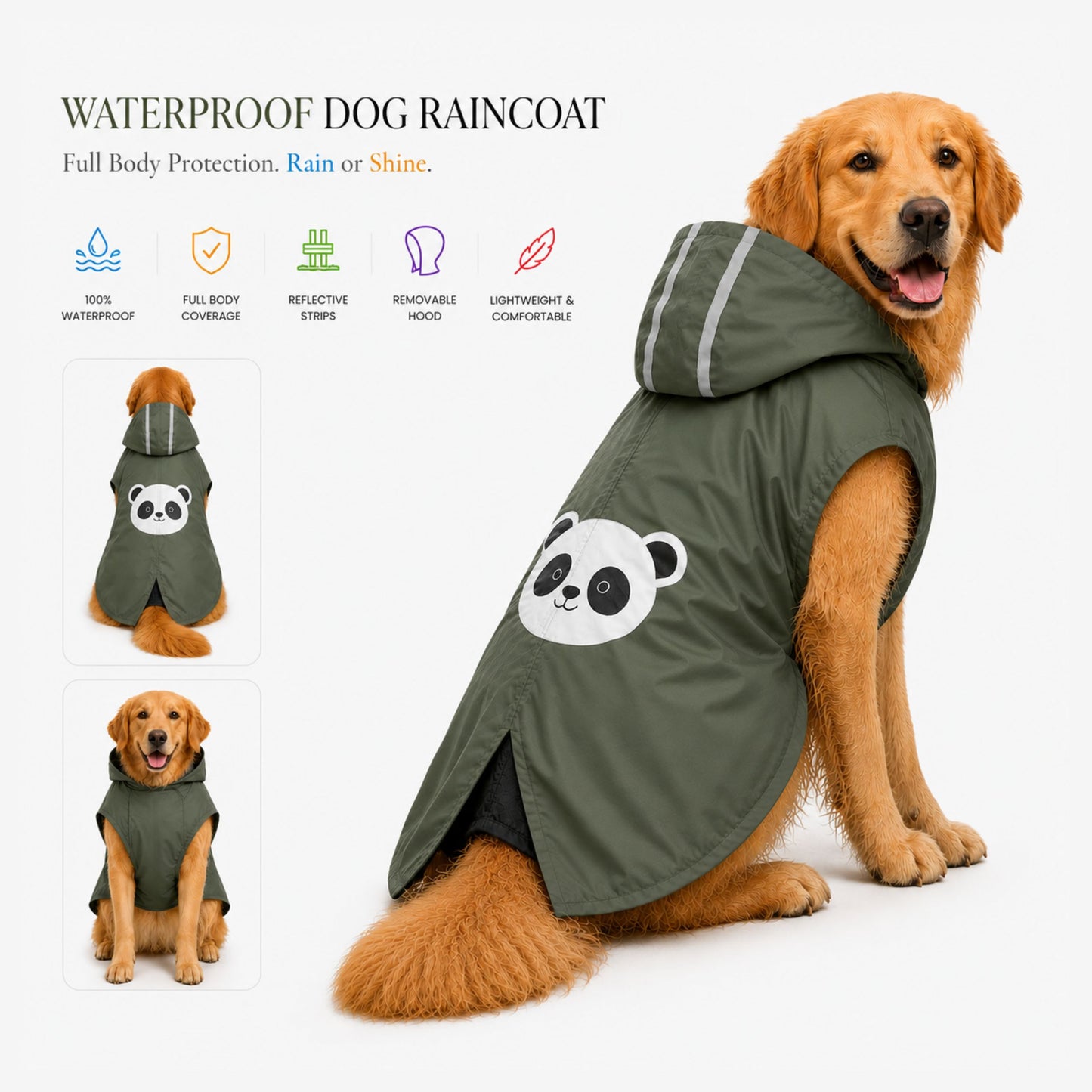 Petter World Waterproof Dog Raincoat with Removable Hood & Reflective Strips