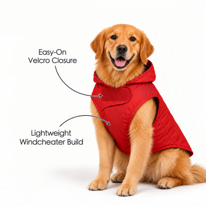 Petter World WildWood Owl Dog Windcheater - Light Weight Jacket for Early Winters | Water Repellent | Reflective Strips & Easy Velcro Closure - Fiery Red