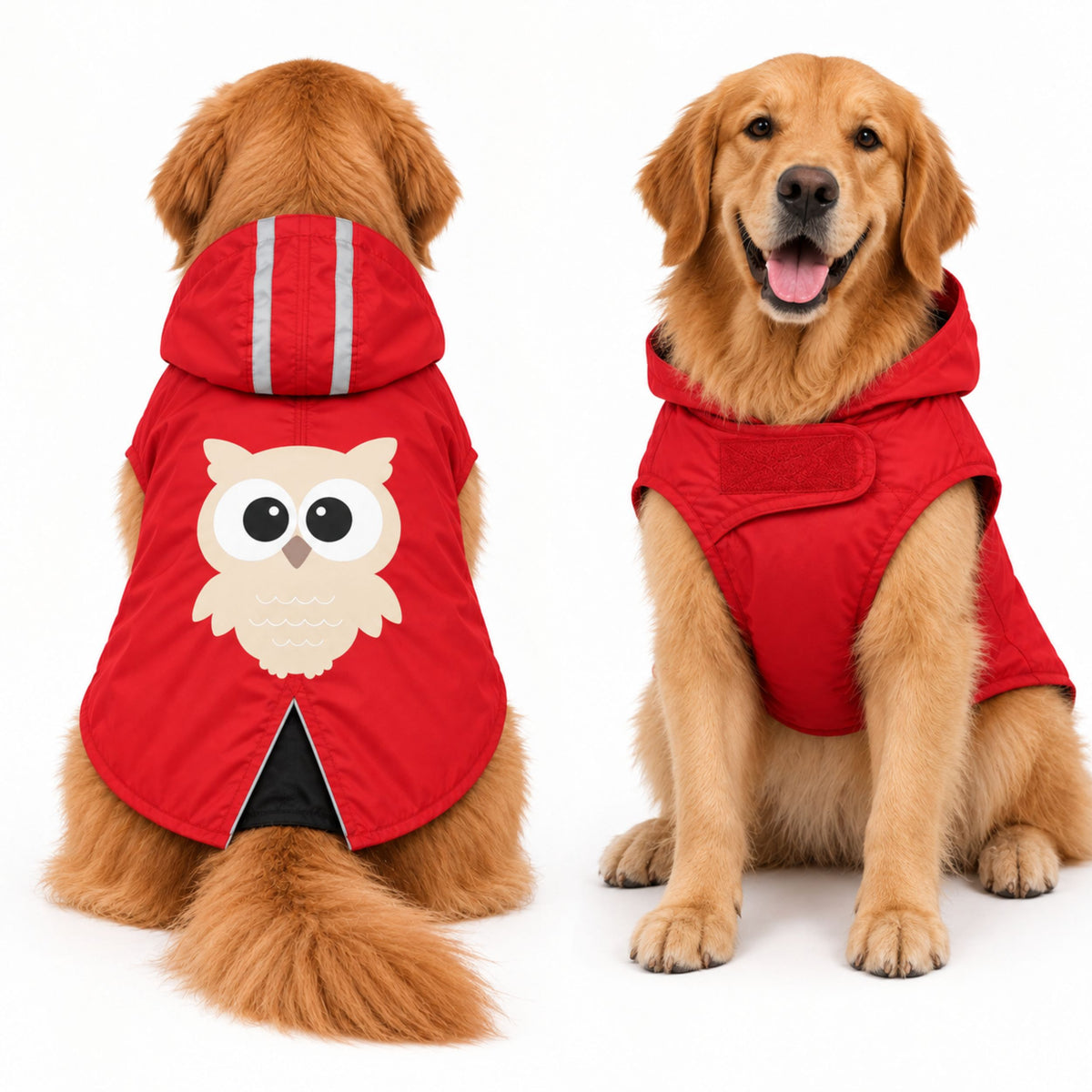 Petter World WildWood Owl Dog Windcheater - Light Weight Jacket for Early Winters | Water Repellent | Reflective Strips & Easy Velcro Closure - Fiery Red