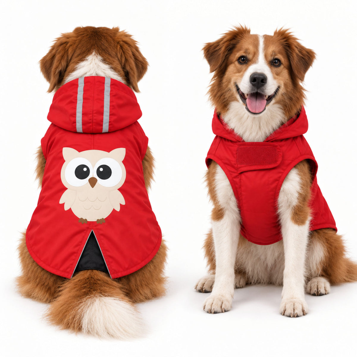 Petter World WildWood Owl Dog Windcheater - Light Weight Jacket for Early Winters | Water Repellent | Reflective Strips & Easy Velcro Closure - Fiery Red