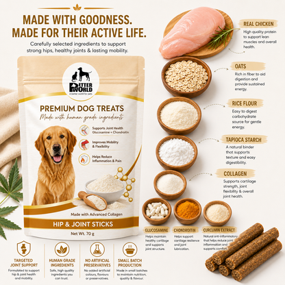 Petter World Hip & Joint Sticks for Dogs with Glucosamine & Collagen | Joint Support Dog Treats | 70g